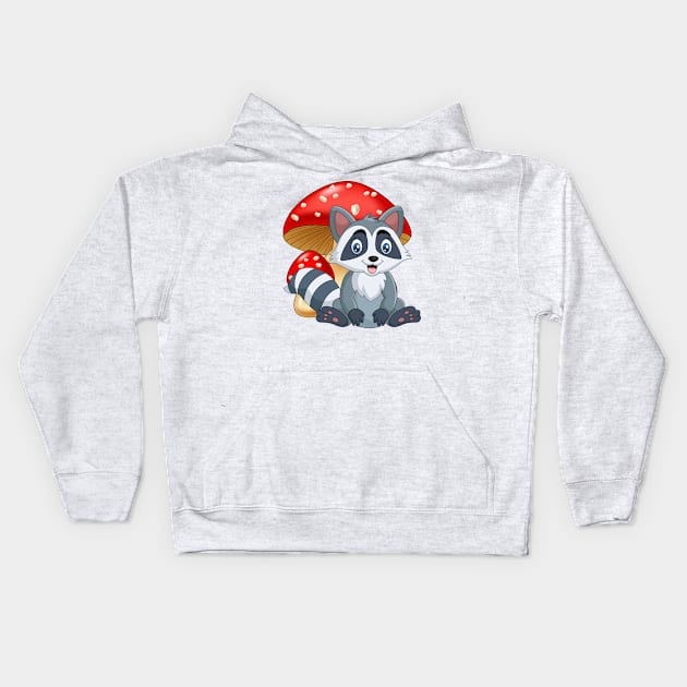 Adorable Raccoon and Mushroom Toddlers' Kids Hoodie by The Lucid Frog